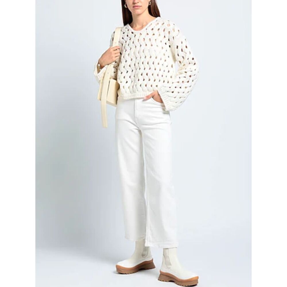 Attic and‎ Barn Cream Open Knit Sweater Italian Wool Blend Cropped Pullover